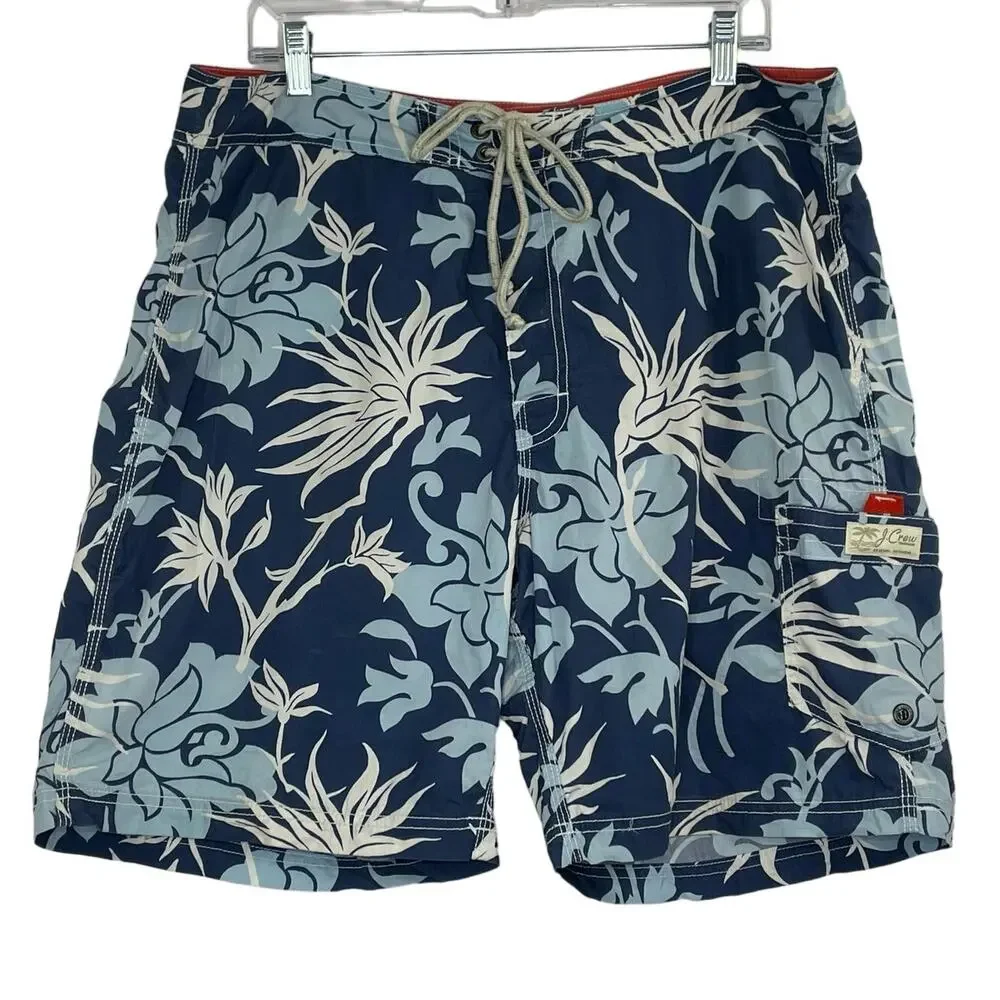 J. Crew blue Hawaiian print tropical floral beach board shorts men's 36